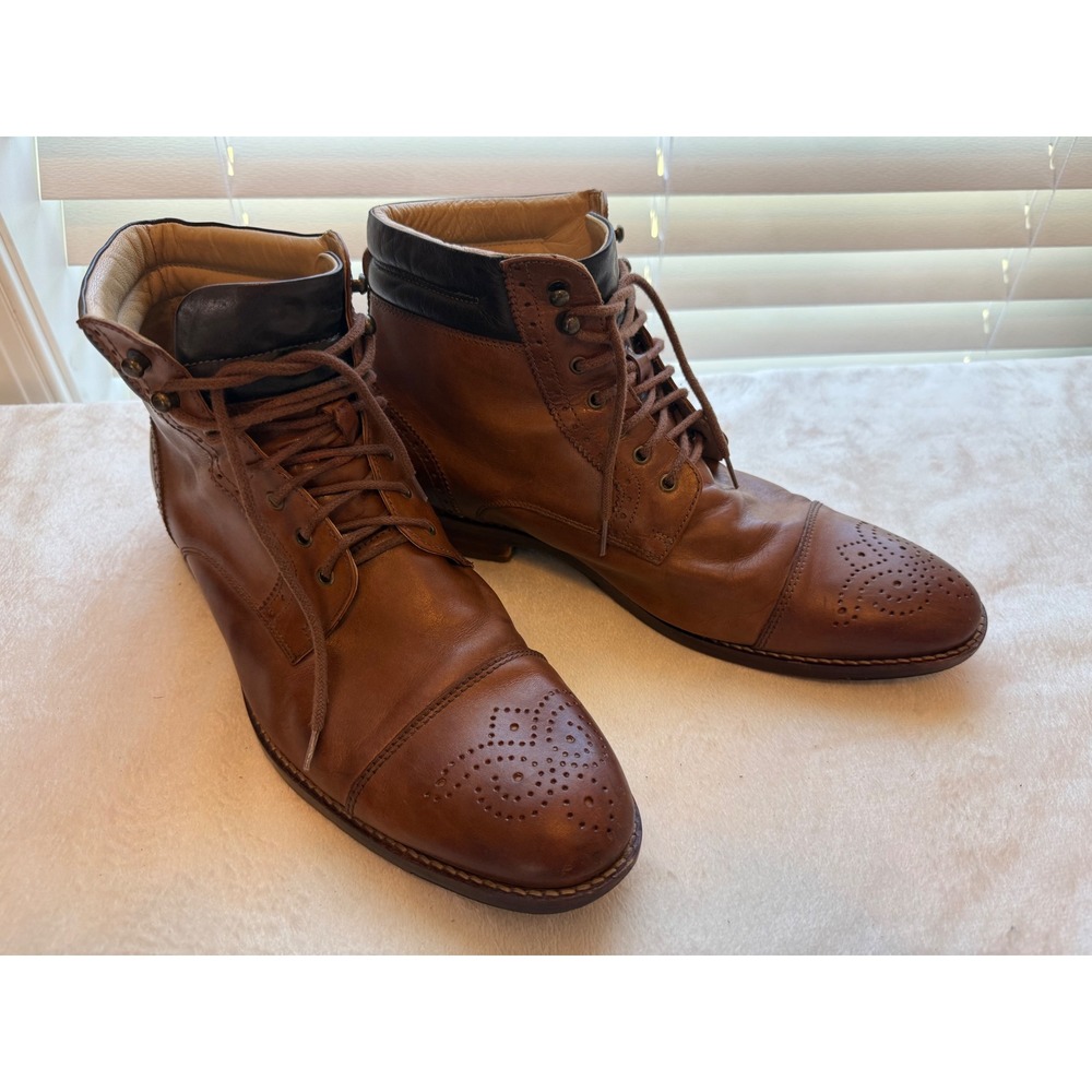 Johnston & Murphy Boots Men's 11 Brown Leather Brogue Cap Toe Dress Lace-Up